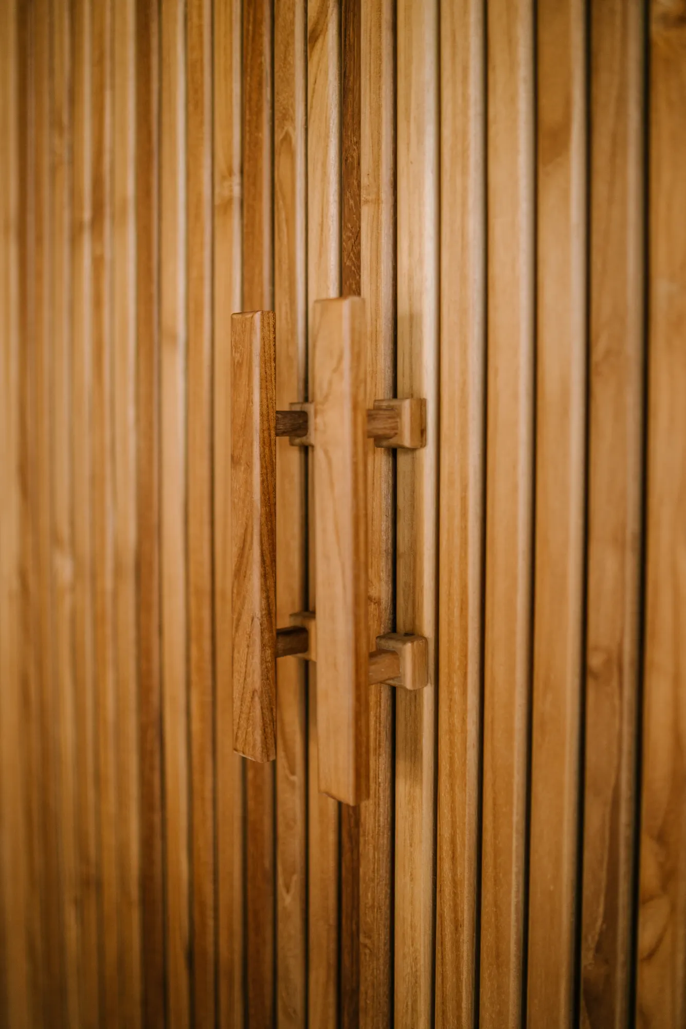 Wooden wardrobe doors with vertical slat design